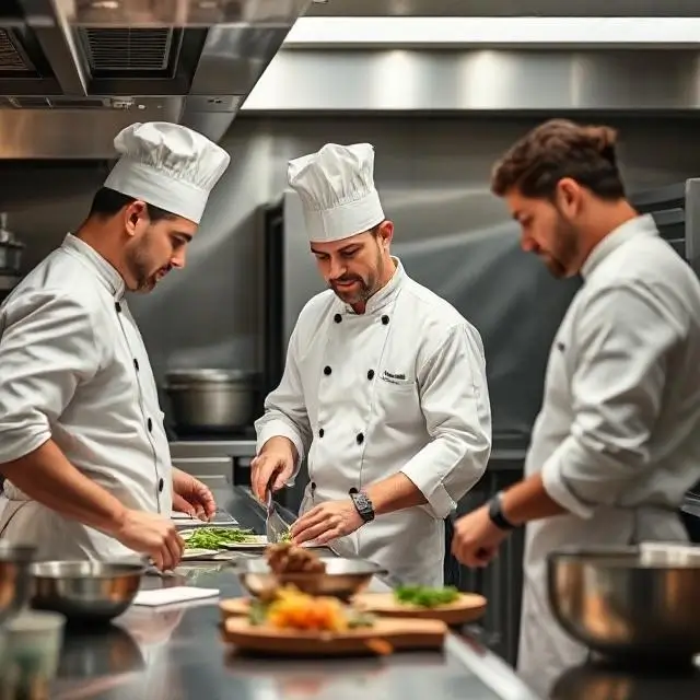 Team of chefs working in a modern kitchen